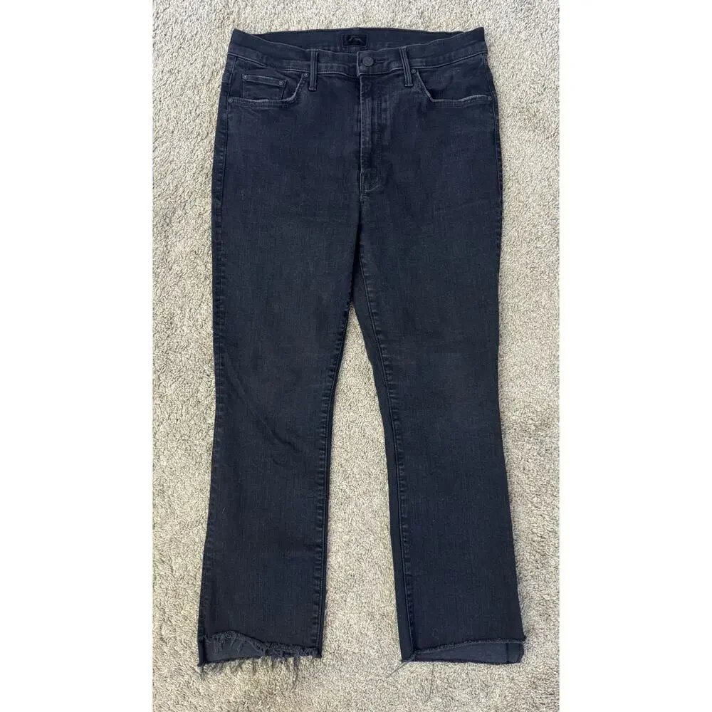 MOTHER Insider Crop Step Fray Jeans Not Guilty Black Wash Size 32 MINT CONDITION - Picture 2 of 8
